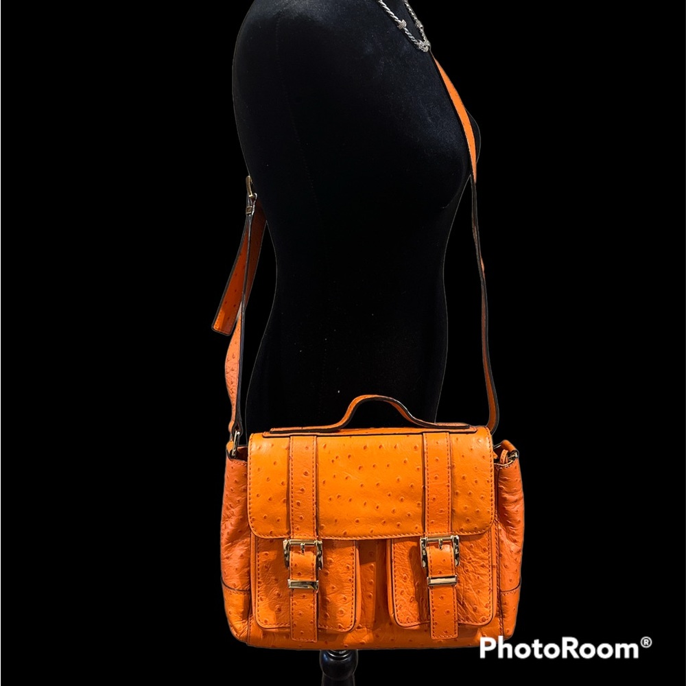 Michael Kors Label Orange Ostrich Leather Medium Handbags
